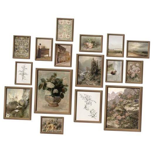 16 PCS Framed Vintage Wall Art Decor, French Country 12″x15″ Framed Vintage tan