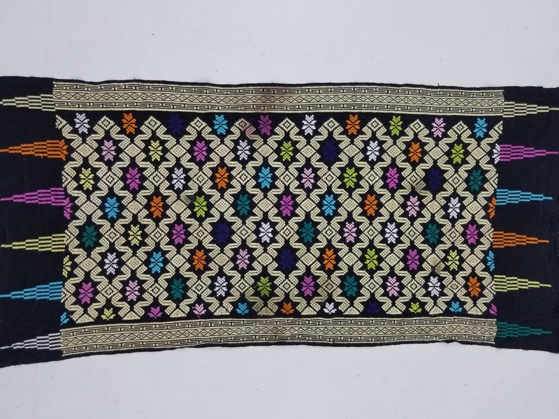 Vintage Traditional Handwoven Geometric Floral Textile Panel with Fringe 89x40cm gallery