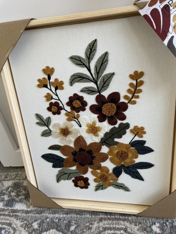 New BP Home Textile Embroidery Woven Wall Art Wildflowers Home Decor 12”x15”