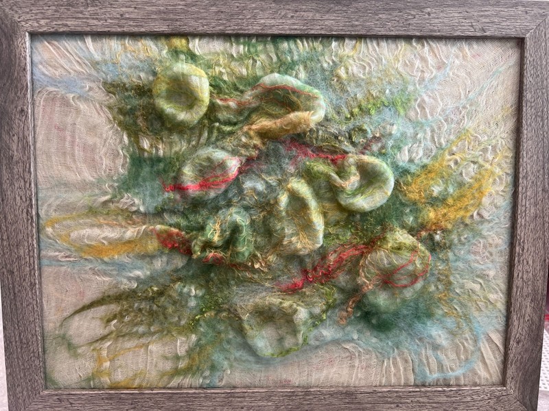 Felt Art/Wet Felted/Nuno Felted/Wall Décor/ “Spring Blossom” Bouquet Framed Art gallery