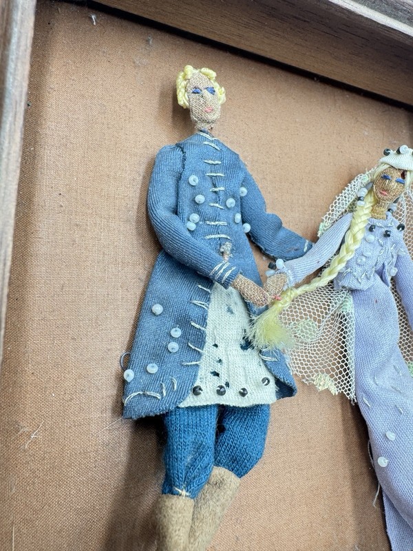 Vintage Handmade Fabric Folk Art Shadow Box “Ivan and Maria” Couple Framed gallery