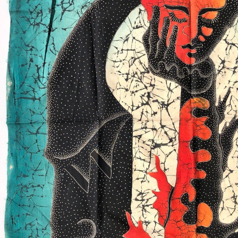 Balinese Batik Art Panel psychedelic tree hand head faces Bali Indonesia vintage gallery