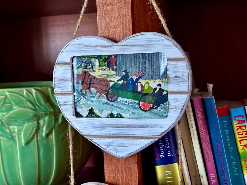 Hearts! Grandma Moses Springtime on the Farm Barkcloth Framed Art Vintage Fabric