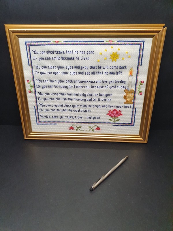 Vintage Framed & Glazed Embroidered Writing, Wall Decoration – Wisdom, Good Wish