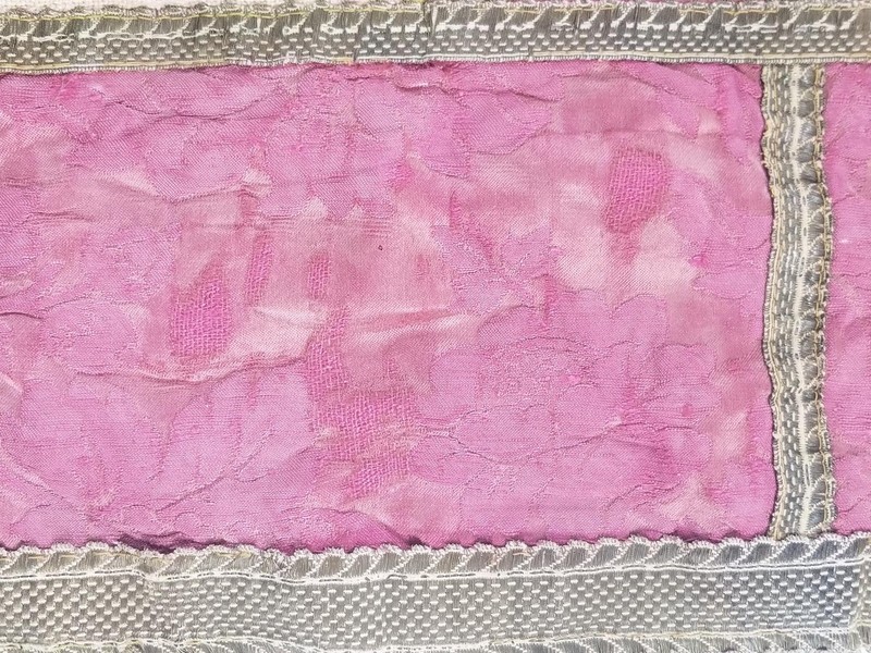 Antique French Silk Damask & Petitpoint Patchwork Textile 177x46cm gallery
