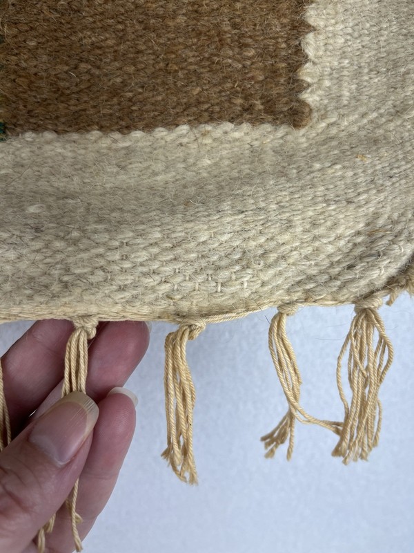 VTG Fiber Art Native Wall Hanging Rough Woven Jute 26" x 15" House & Birds gallery