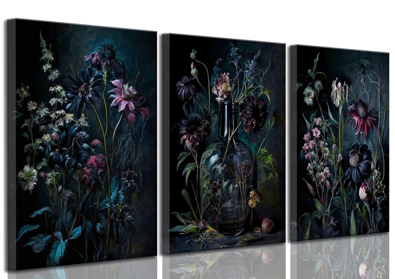 3 Pcs Dark Academia Floral Canvas Wall Art Vintage Moody Flowers Apothecary B...