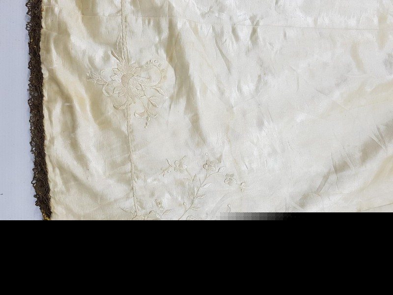 Antique French Floral Embroidered Metallic Border Trim Silk Skirt Panel 74x64cms gallery