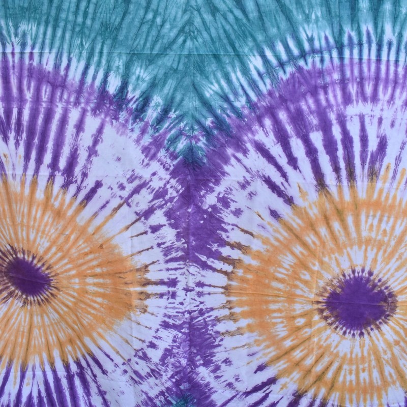 Orange Teal and Purple Yoruba Tie Dyed Textile 90.5×75 inch