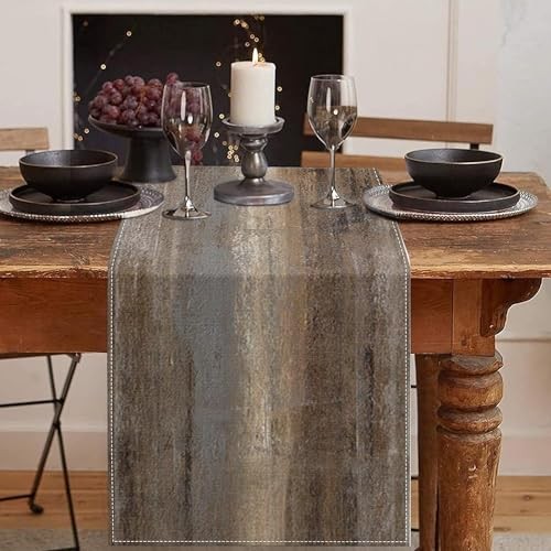 Farmhouse Table Runner, Abstract Grey and Dark Brown 13x108 Abstract Brown 2