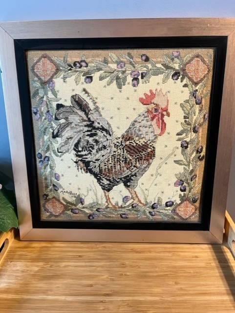 Vintage Rooster Cross stitch hand made piece of art country farmhouse decor