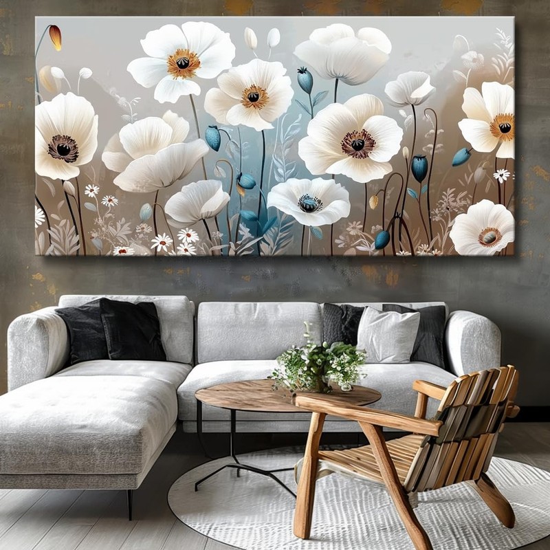 Large White Poppy Flower Wall Art Elegant Flower Framed Floral Canvas Print f... gallery
