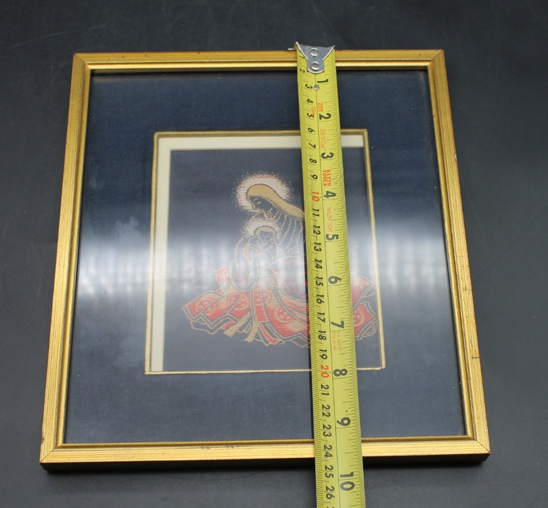 Vintage Hand Woven Silk Portrait Madonna Child Japan 1961 Framed Textile Art gallery