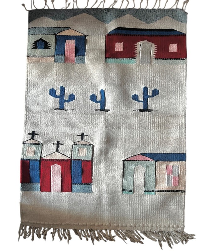 Handwoven Southwestern Style Wall Hanging Or Rug Cactus And Mission Cotton Wool gallery