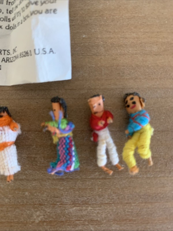 Vintage Lot of 6 Worry Trouble Dolls in Wood Trinket Box Guatemala Folk Art gallery