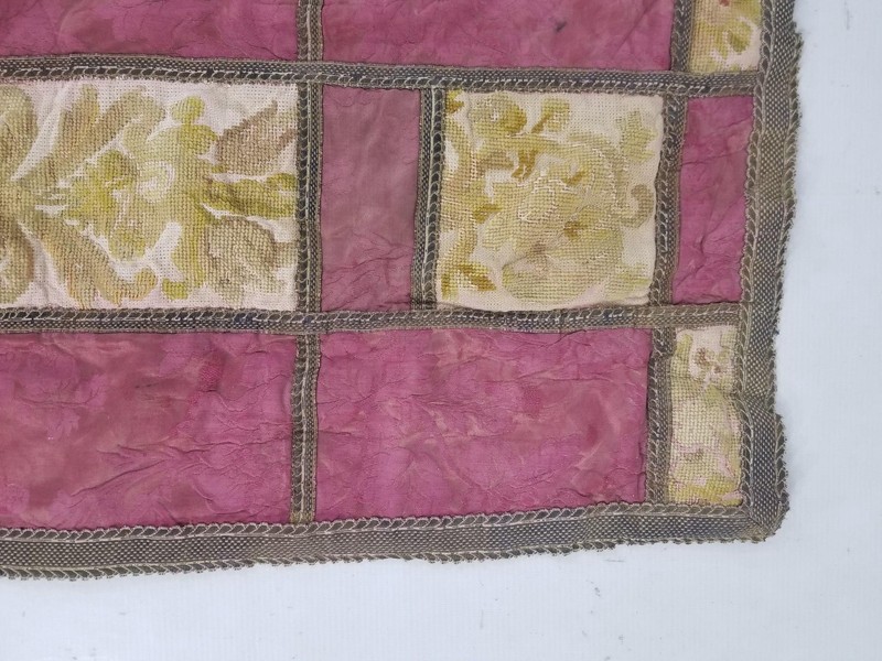 Antique French Silk Damask & Petitpoint Patchwork Textile 177x46cm gallery