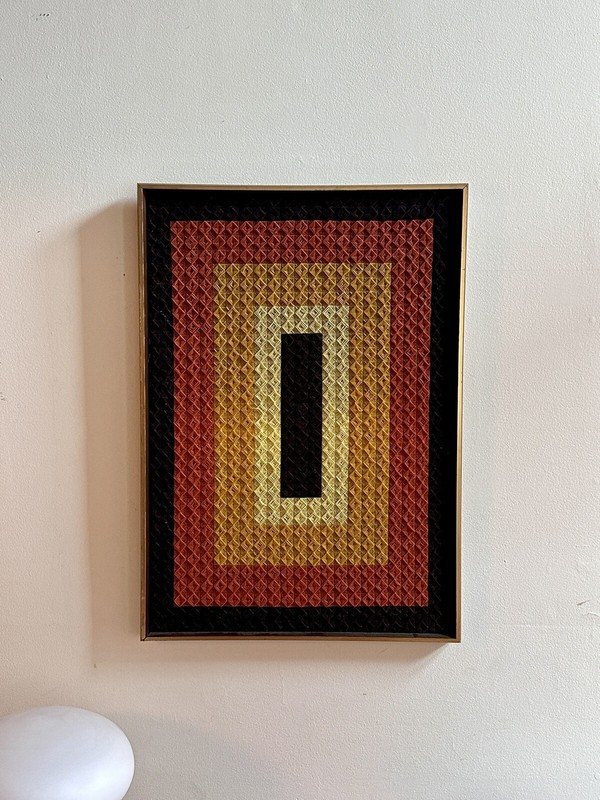 Vintage 70s MCM Needlepoint Woven Block Art Mid Century Danish Panton Style