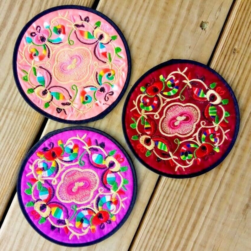 Embroidered Coasters Patches Sturdy Textile Art Ethnic Floral Frameable Circles gallery