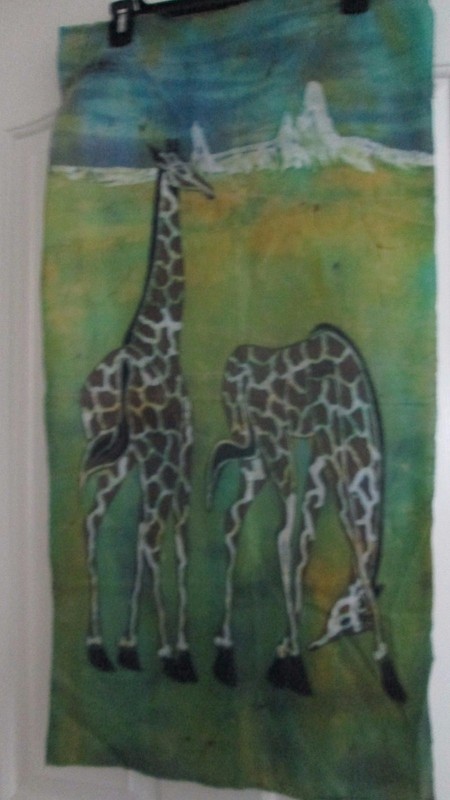 Giraffes Art Hand Painted Fabric 33" X 16 1/2" Large Cloth Wall Textile Giraffe gallery