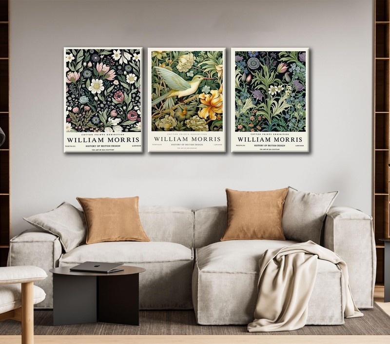 3Pcs William Morris Canvas Wall Art Set Vintage Botanical Flowers and Birds P... gallery