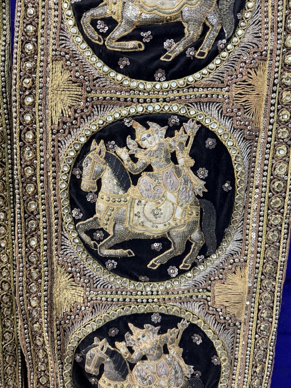 Large 60” Pair Thai Burmese Kalaga Embroidery Panels Gold Thread Sequins gallery