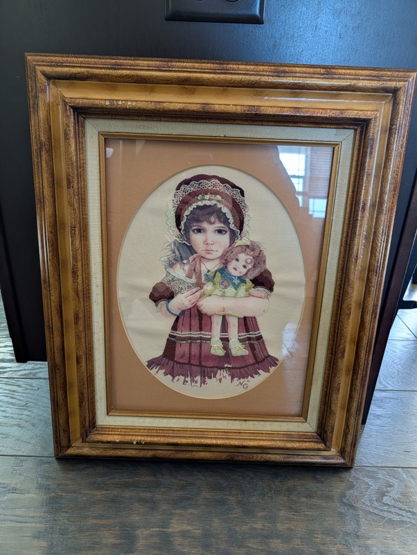 Vintage Cross Stitch Jan Hagara LYDIA Doll 23″ x 19″ in Frame