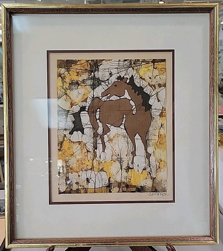 Kay Shaffer Fine Batik Textiles Art Horse Framed