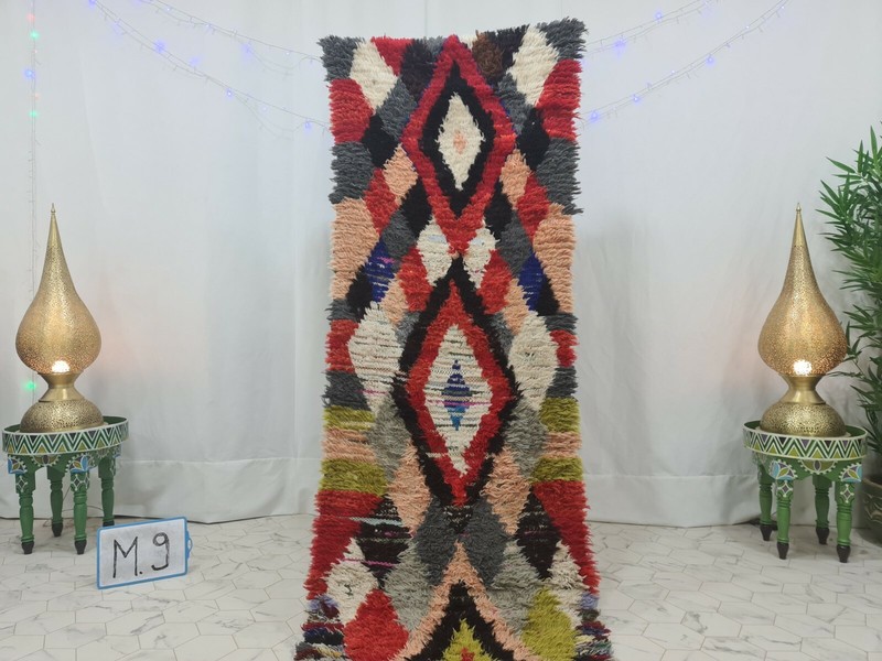 Moroccan Handmade Vintage Runner Rug 2'4"x11'9"Geometric Berber Red Black Carpet gallery