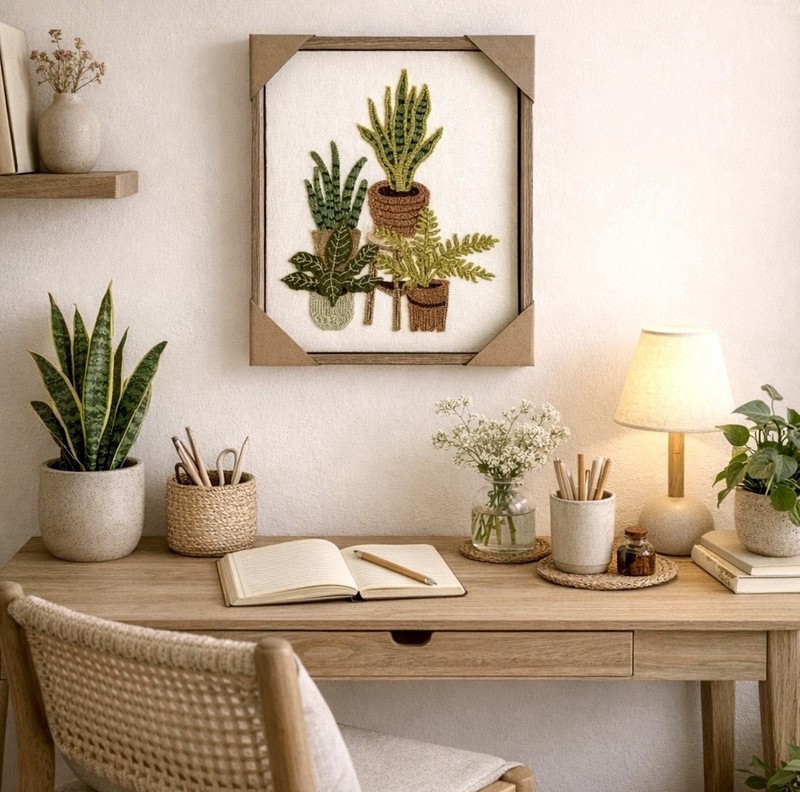 ⚜️New BP Home Textile Embroidered Woven Wall Art Houseplant Home Decor 15”x12” gallery