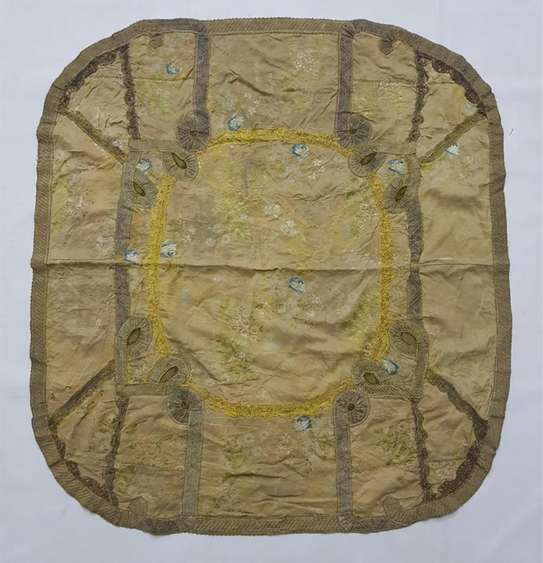 Antique French Silk Brocade Panel With Gold Metallic Lace 93x85cm