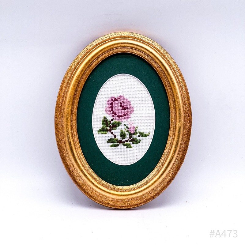 Vintage Gobelin Tapestry Knit Picture Rose Handmade Framed, 16×21 cm