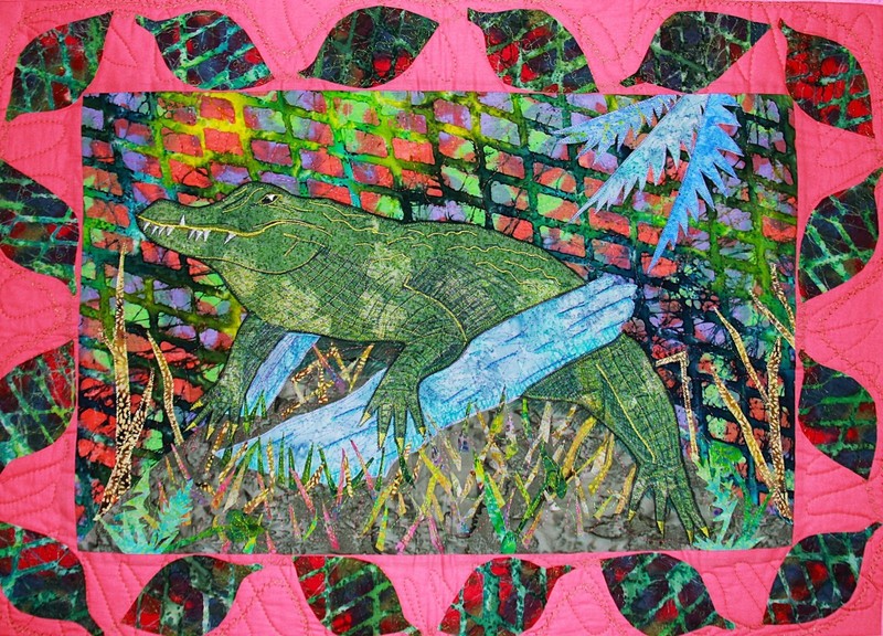 Fiber Art Wall Hanging Rose Gator 38 x 28
