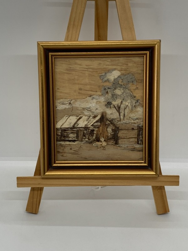 Bark Painting by Margaret Lucas - Australian Bush Shack - 16x14cm
