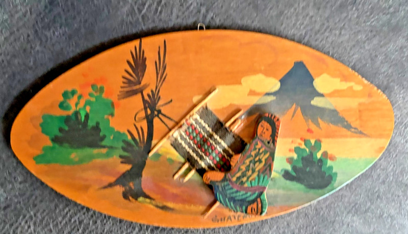 Vintage Hand-Painted Landscape Scene Woven Fabric Guatemala