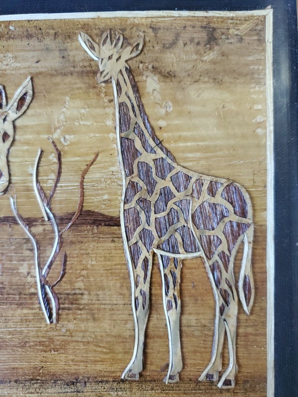 Custom-Framed Signed African Giraffe Banana Leaf Fiber Layered Art-Unique gallery