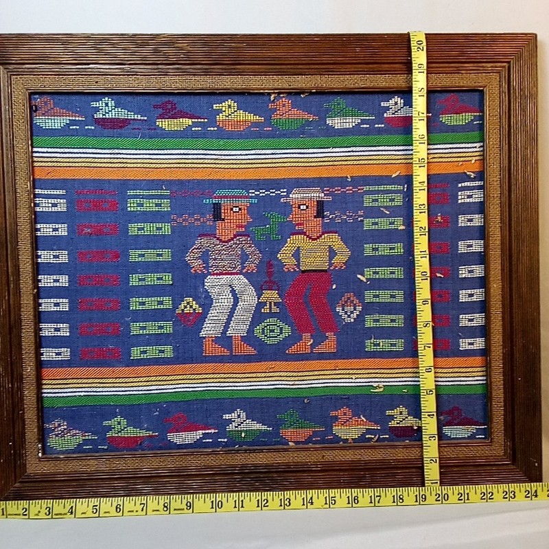 Peruvian Woven Tapestry Framed Wall Art Southwestern Textile Ducks 20×16 Vintage