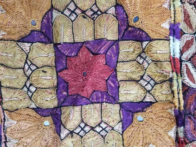 Vintage Traditional Indian Mirrorwork Hand Embroidered Textile Panel 34x24 in gallery