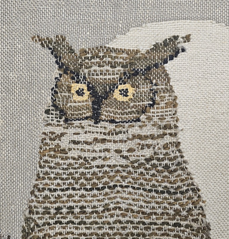 Vintage OWL IN THE MOON Woven Tapestry Wall Hanging 36"x 30" ~ Wooden Bar Hanger gallery