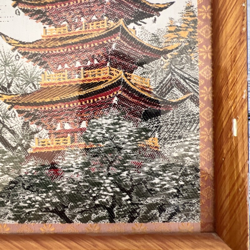 Japanese Silk Embroidery Temple with Cherry Blossom Landscapes Wall Art Framed gallery