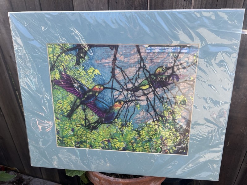 Vintage Batik Hummingbirds Artist Signed Number 1/20 1995 20” X 16” Matte Frame