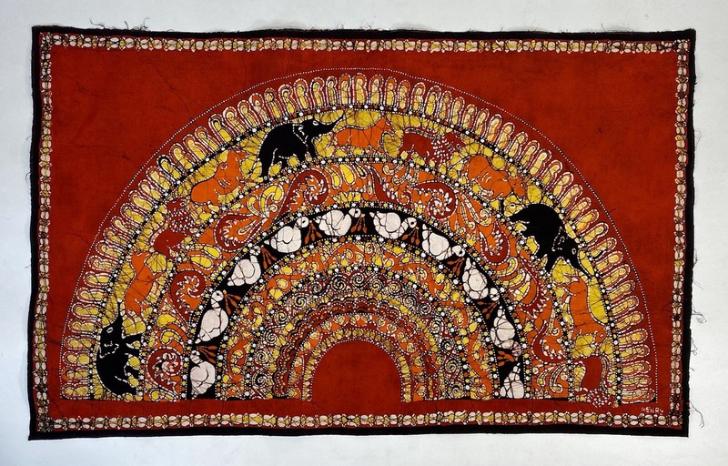 Vintage 1970's ELABORATE handmade batik fabric fiber art scarf or textile HENRY