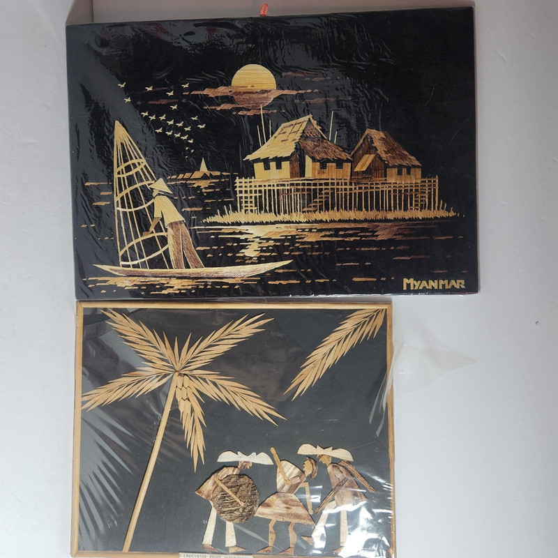 Set 2 Art Natural Material Mauritius Myanmar Native Art Boat Man Musical Straw