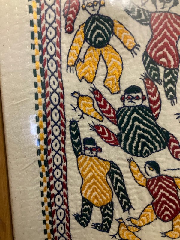 FRAMED KANTHA EMBROIDERY Aarong Dancing Men Ethnic India/ Bangladesh Tapestry gallery