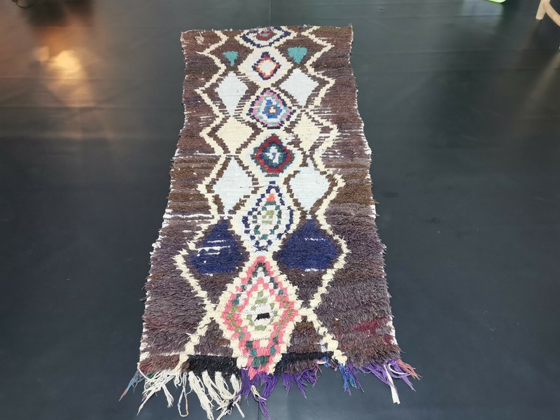 Handmade Vintage Moroccan Tribal Rug 2'6"x6'5" Berber Geometric Brown Wool Rug gallery