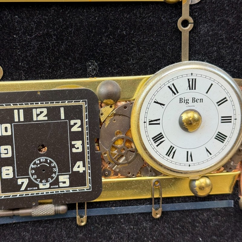 VINTAGE FRAMED HANDMADE WATCH CLOCK PARTS COLLAGE PICTURE BY G. BURGESS gallery
