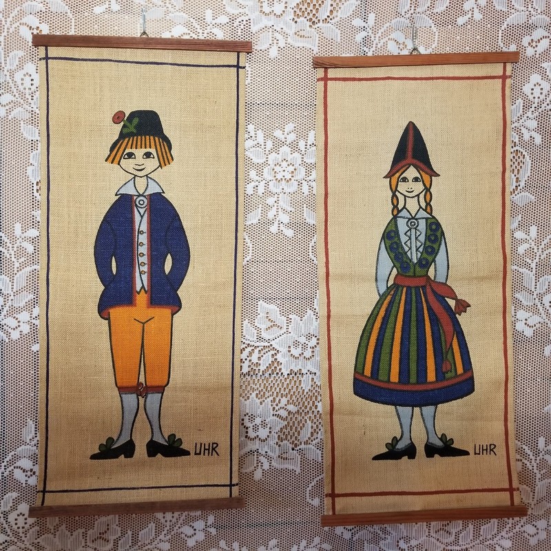 Swedish MCM Fiber Wall Decor Boy & Girl Ethnic UHR Orange Blue