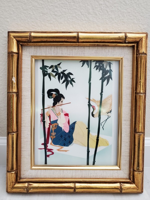 Japanese Lady Hand Cut & Painted Wheat Stalk on Silk Pre-owned