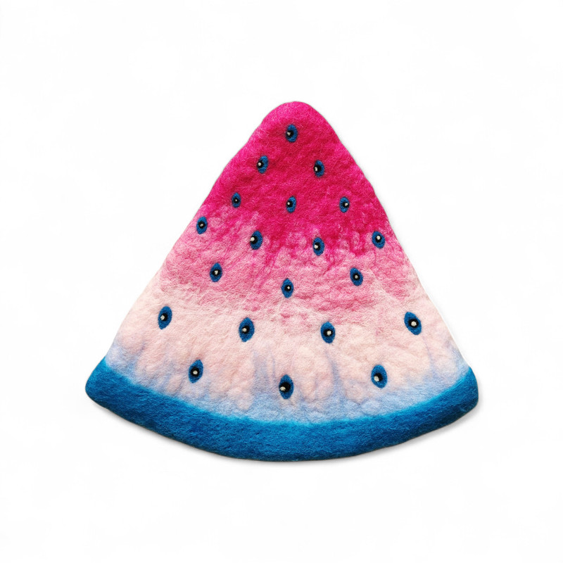 “Pop Watermelon” (Merino Wool Felted Art Sculpture, 12×11.5”)