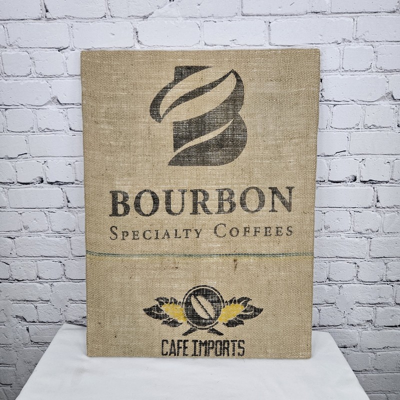 Bourbon Coffee Import Authentic Burlap Sack Canvas Wrapped Wood Framed Art 24×18