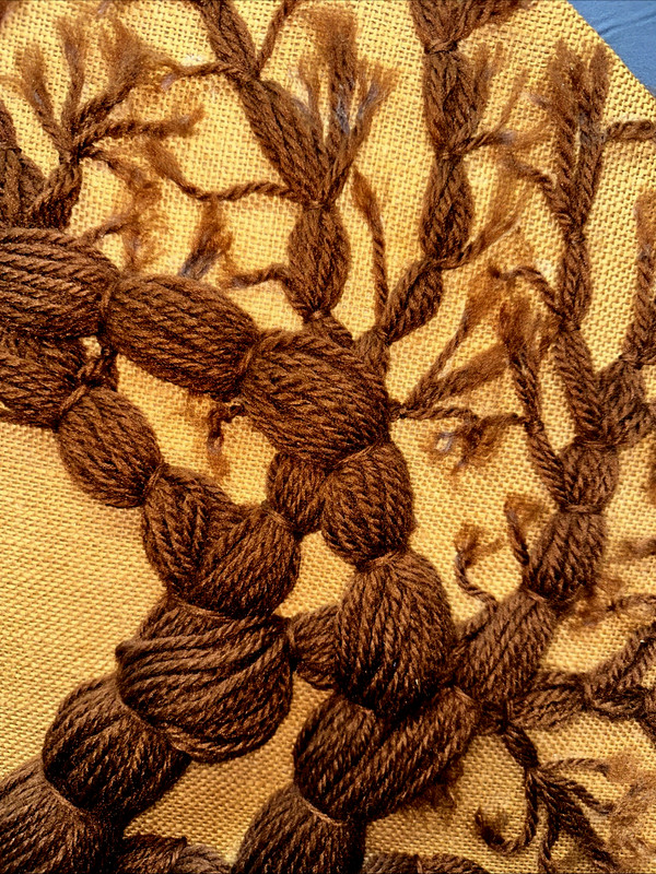 Vintage 1980 Tree of Life Crewel Yarn Wall Hanging Braided Fiber Art 34” gallery